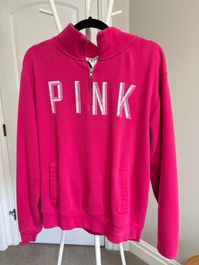Victoria's Secret PINK Hot Pink Quarter-Zip Fleece Pullover